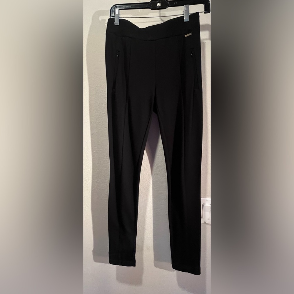 T TAHARI BLACK ELASTIC WAIST TAPERED LEG STRETCHY WOMEN'S PANTS SIZE XS PREOWNED